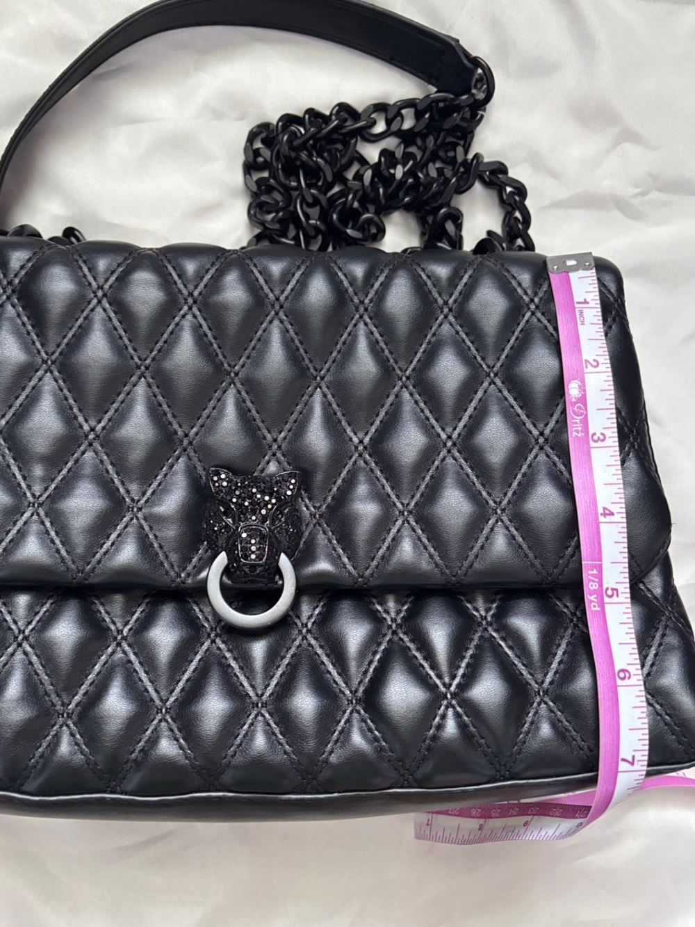 ALDO Black Quilted Shoulder Bag with Chain Strap - Picture 7 of 9
